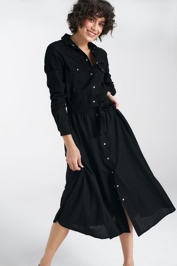 robe chemise noire midi