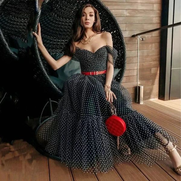 Robe en Tulle à Pois Blanc
