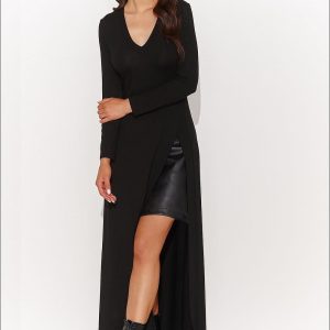 robe longue fendue noire élégante
