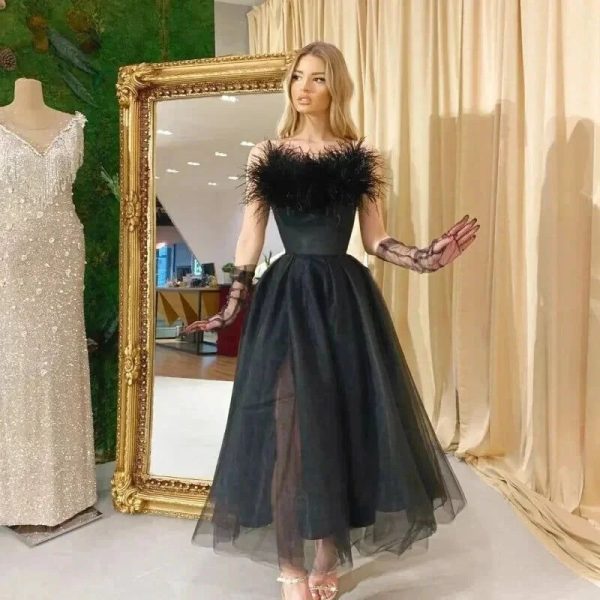 robe tulle noire avec plumage
