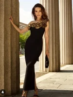 robe soirée noire et or