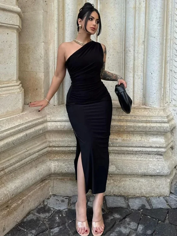 robe de cocktail mi-longue noire