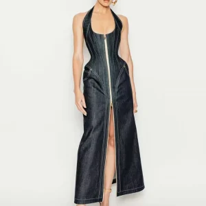 Robe noire longue en jean