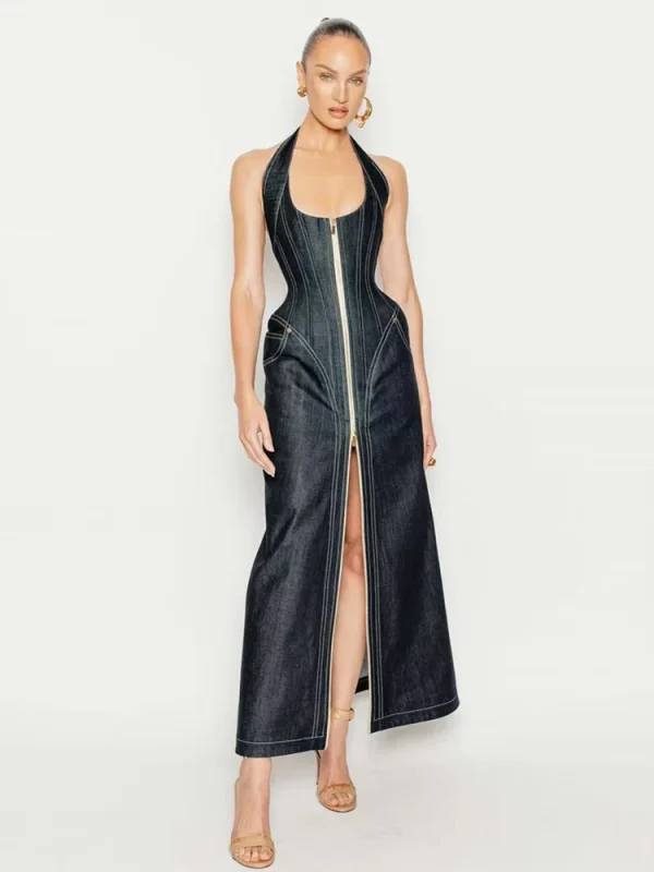 Robe noire longue en jean